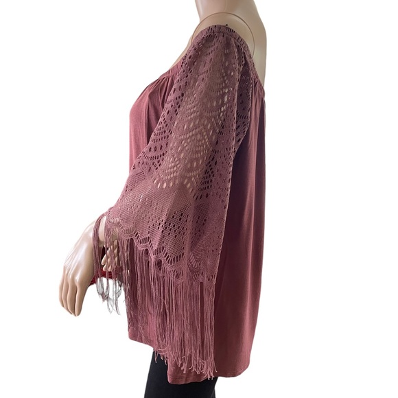 VaVa by Joy Han Farrah Bohemian Off Shoulder Top w Fringe Details   MED - Picture 2 of 14